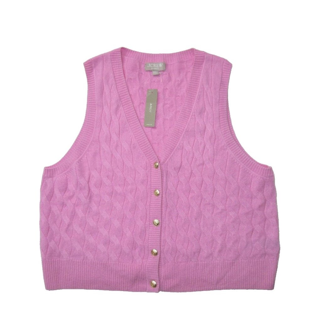 NWT J.Crew Cashmere Cropped Cable-Knit Sweater-Vest in Lotus Bloom Pink XXL 2XL